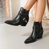Short Boots Women Pointed Thick High-heeled for Autumn Winter 2026 New Rivets, Cross Buckle, Casual Comfortable Women's Boots