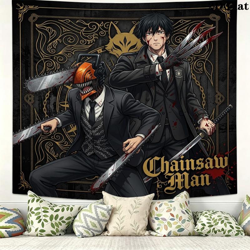 Chainsaw Man Wall Tapestry Aesthetic Wall Hanging Printed Fabric Blanket Decorative Tapestries For Bedroom Living Room Home Decor