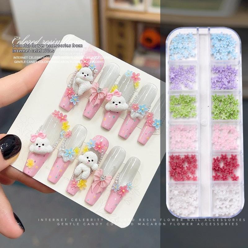 12 Grids Mini Mixed Five Petal Flower Nail Art Nail Charm Nail Appliques Nail Decoration Accessories Summer