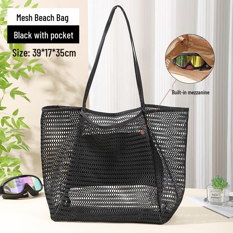 Large Mesh Beach Bag with Compartments - Breathable Gym & Swim Travel Organizer