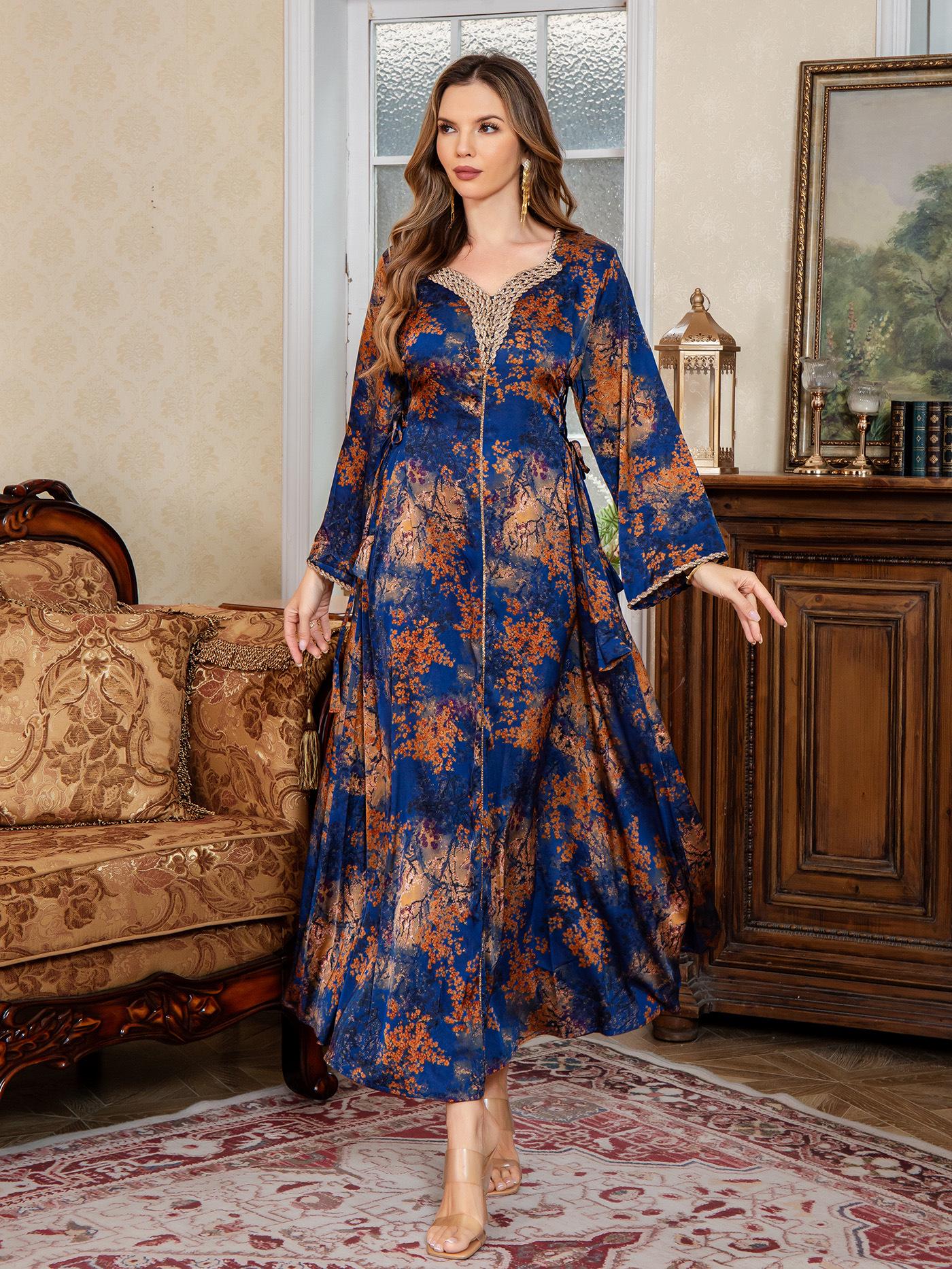 

Элегантная женская атласная абая: Платье-халат миди в восточном стиле L