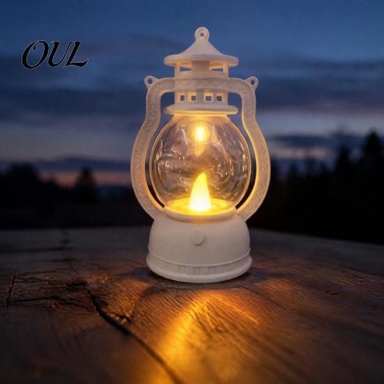 Portable Lantern for Home Decor Vintage Night Light, Flickering LED Candle Lamp Christmas Decorative Plastic Halloween, Flameless Bedside Lamp,