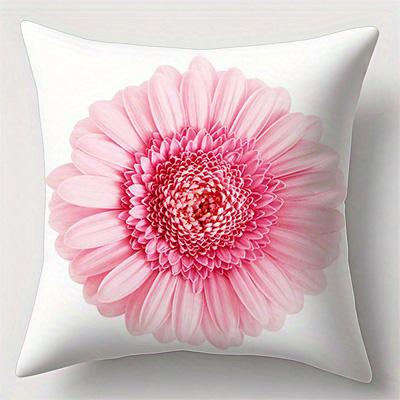 Pink Floral Patterns Double-Sided Printed Pillow Cover Short Plush Suitable Living Rooms Bedrooms Sofas Throw Cushion Cover