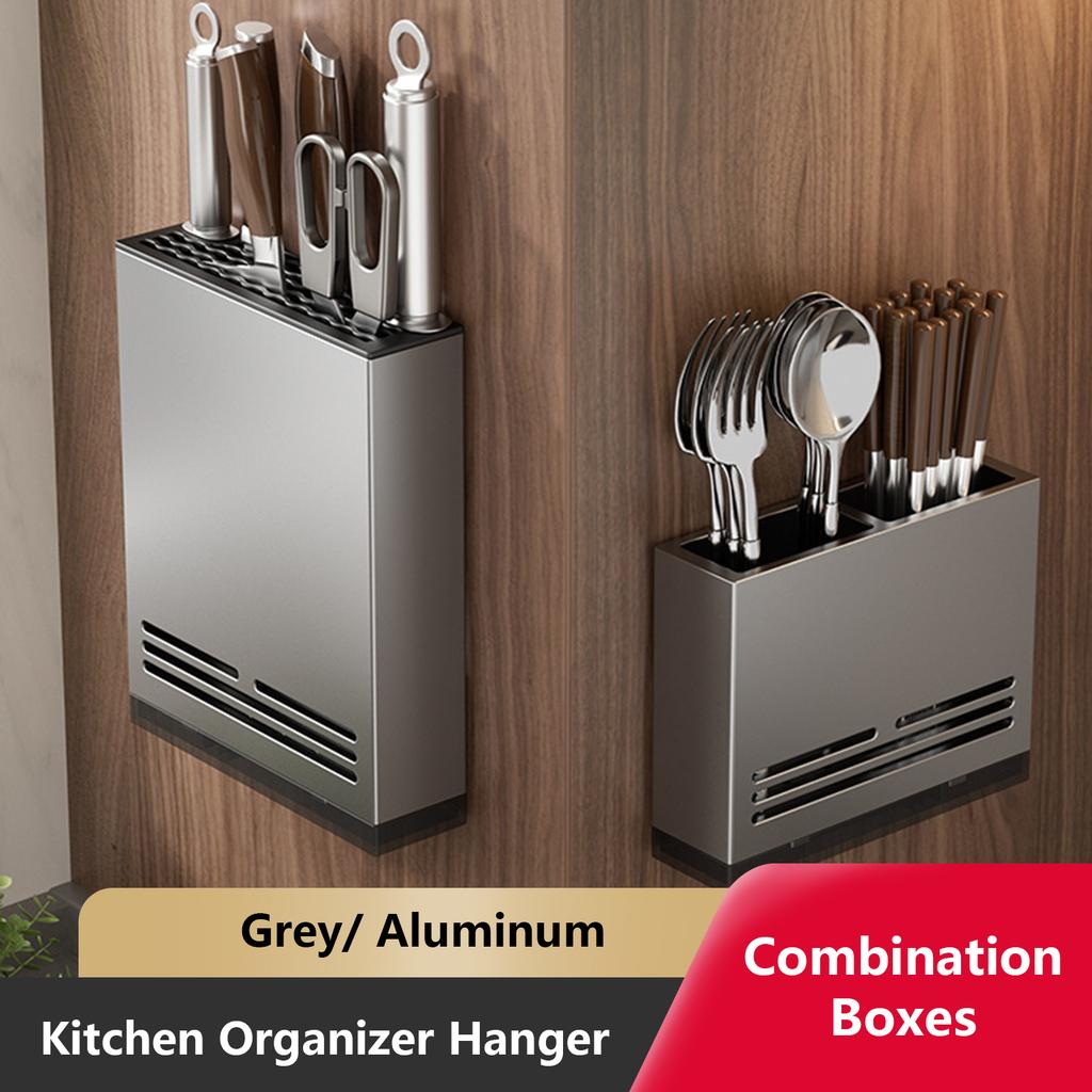Kitchen Storage Knives Holder Wall Mounted Organizer Spoon and Chopsticks Rest Hanging Organizers Aluminium