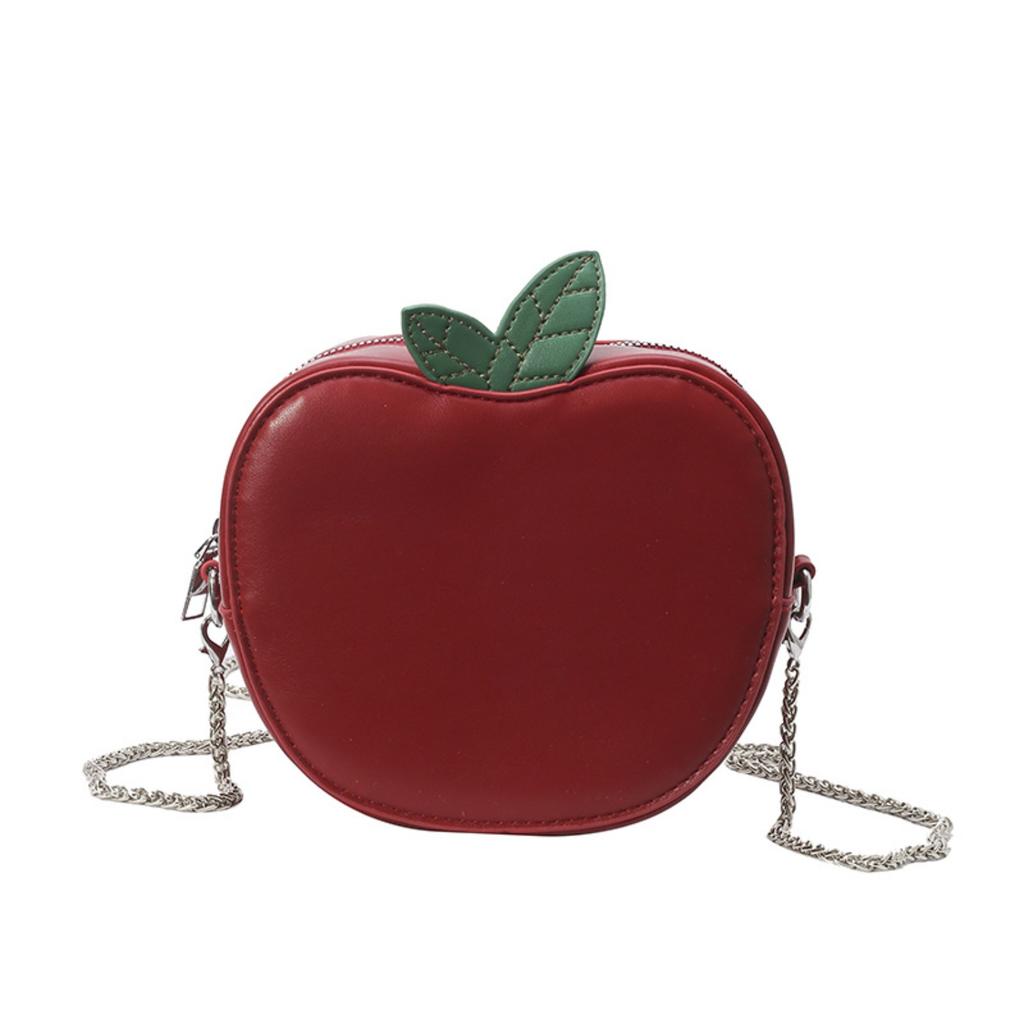 Apple Shape Shoulder Bag Leather Wallet Handbag Purse PU Women's Casual Apple Shape Shoulder Bag Zipper Closure, Crossbody Use