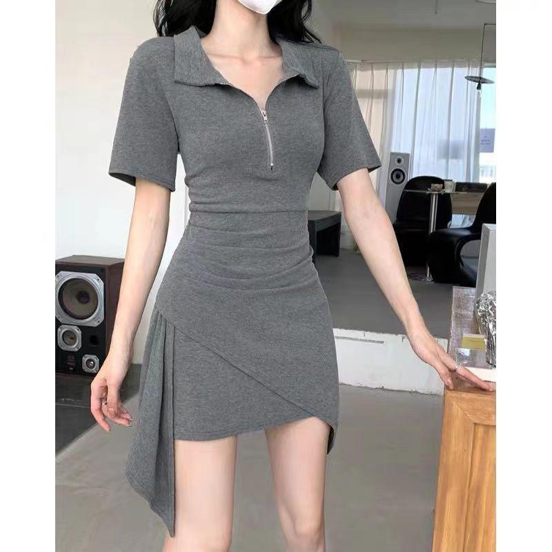 Summer 2026 Women's Spicy Girl Style Dress: Slim, Trendy A-Line Short Skirt with Irregular Design & Polo Collar