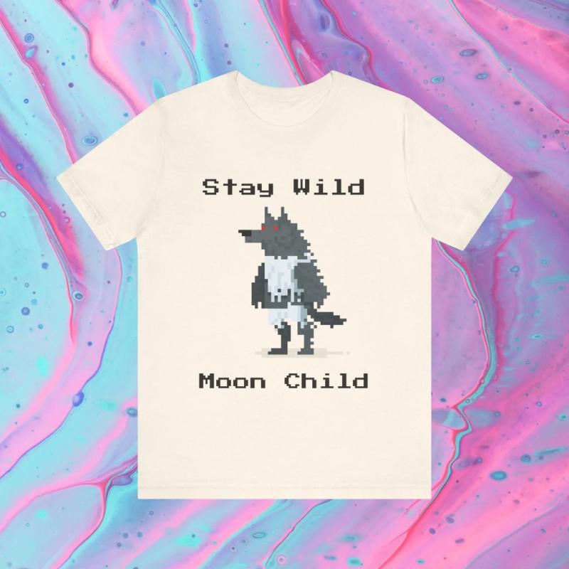 Stay Wild Wolf Tshirt Pixel Art Pattern Tshirt Mens and Womens Cotton Comfortable Short Sleeve Summer Loose Fashion Top