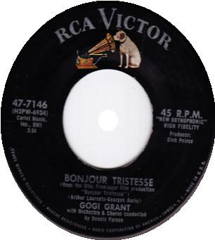 

7inch Record GOGI GRANT - Bonjour Tristesse 477146 RCA Victor 1958 US Pop Used