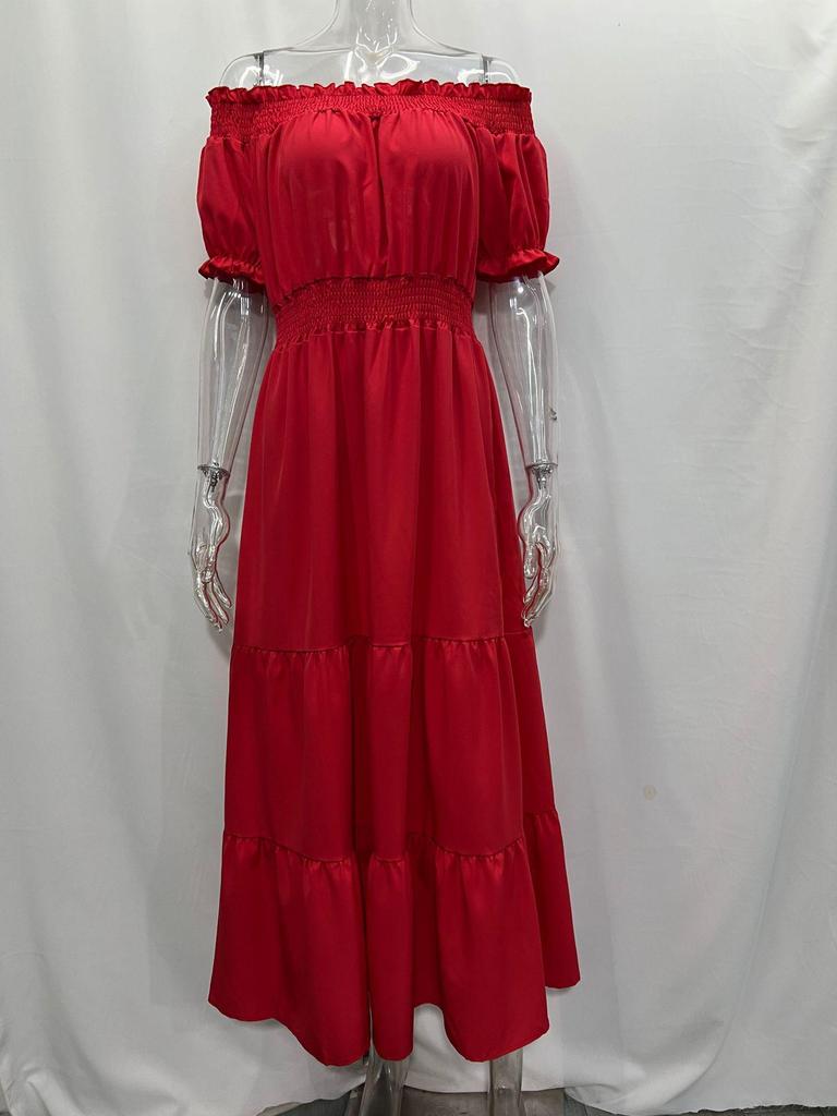 Women's One-Shoulder Short-Sleeve Long Spring Dress