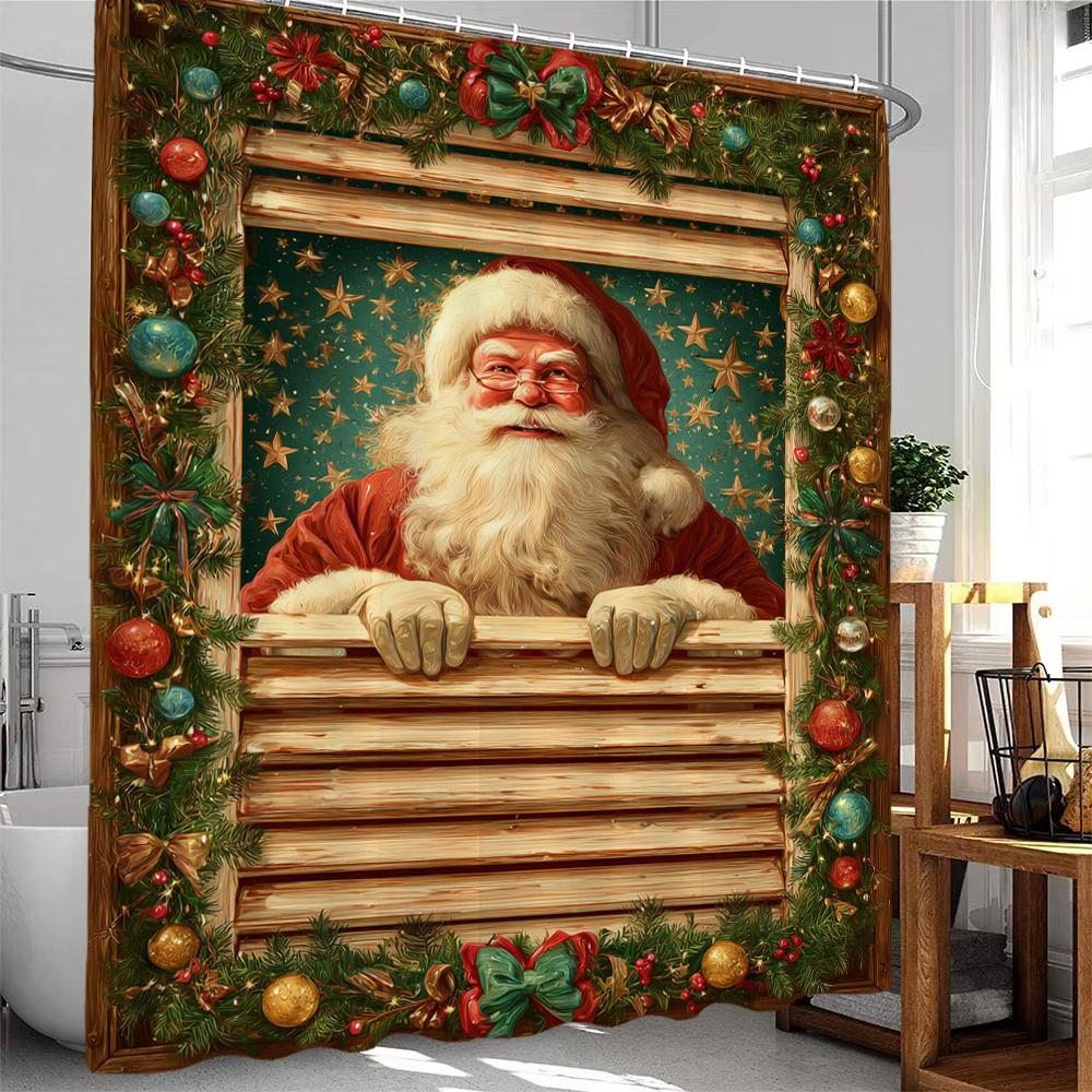 Christmas Shower Curtain Snowman Santa Claus Bath Curtain Bathroom Curtain With Hooks home Christmas holiday decorative curtain