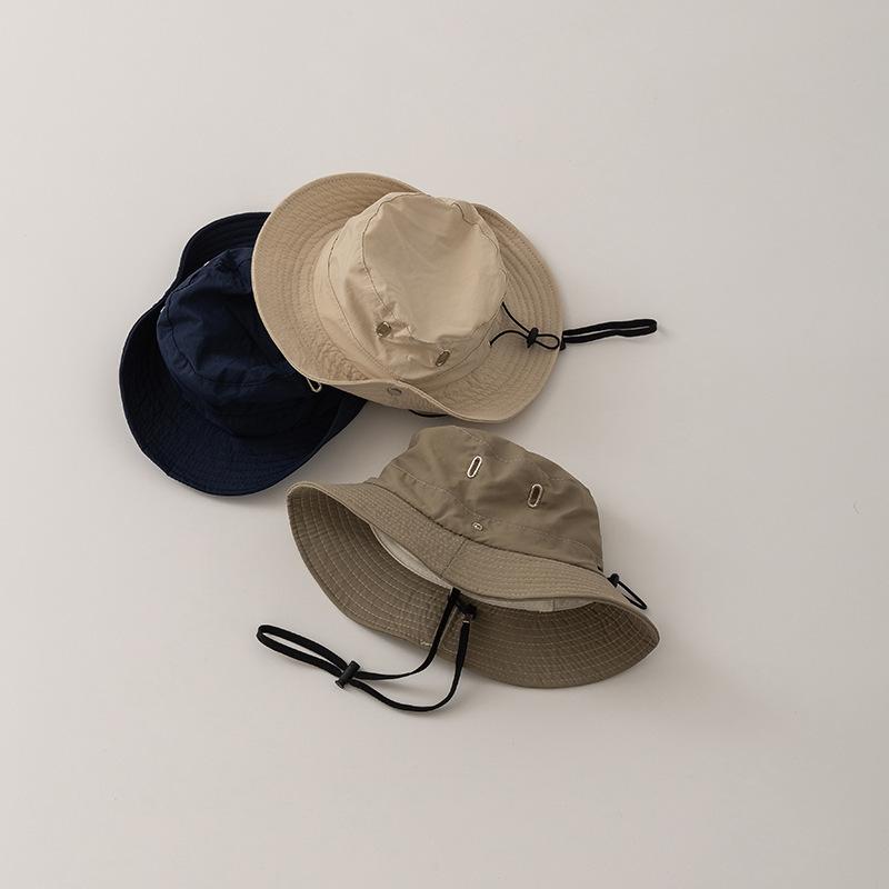 Summer Kids Fisherman Cap Outdoor Beach Wide Brim Bucket Hat for Boy Girl Solid Color Adjustable Children Panama Sun Hats