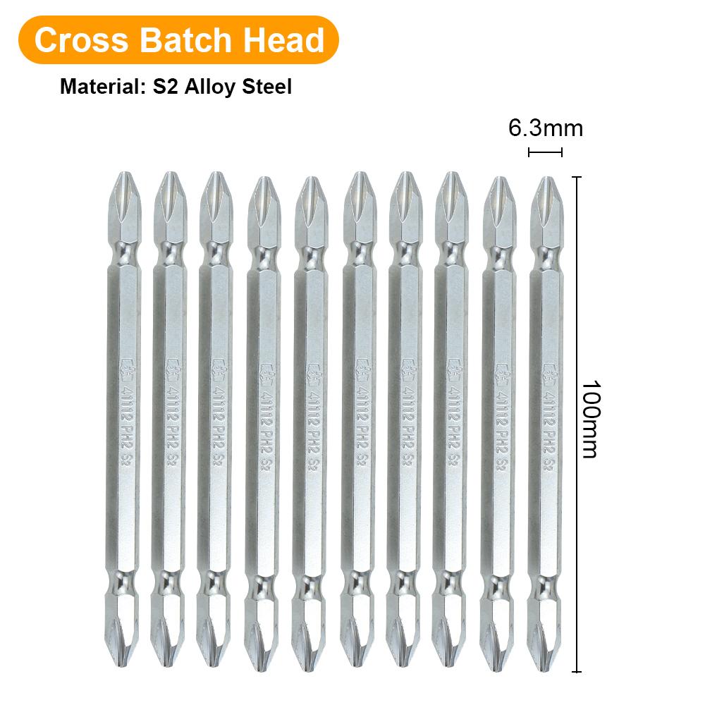 BESTIR 10pcs Screwdriver Bit Set 65-200mm 1/4" Shank S2 Alloy Double Ended PH1 PH2 PH3 Strong Magnetic Cross Phillips Batch Head