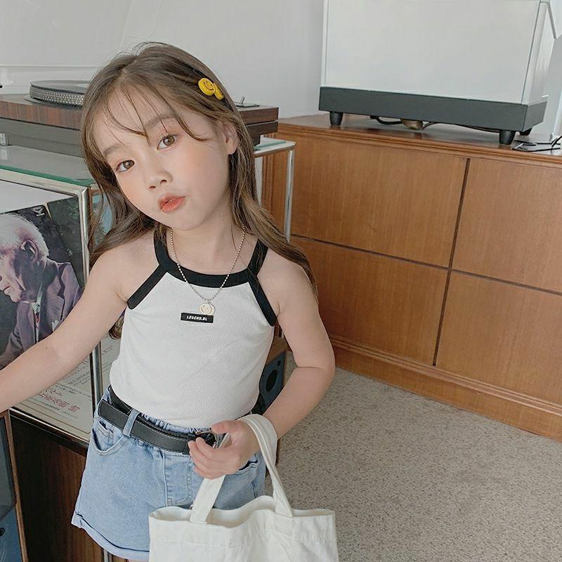 Letní dívčí vesta Miminko Internet Celebrity Dětská osobnost, Trendy korejská verze, Pit Stripe Barevné písmeno Vnější Vesta na nošení