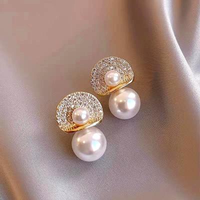 High-grade Pearl Earrings Fashion Full Diamond Earrings Femininity Celebrity Net Red Earrings