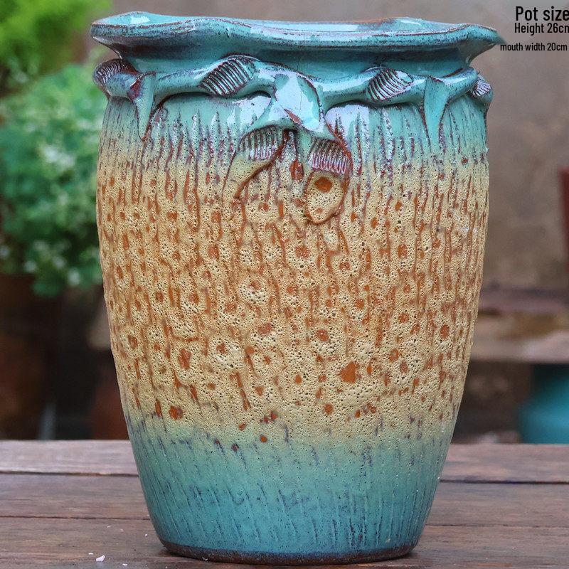 Handmade Coarse Pottery Tall Flower Pot for Succulents and Green Plants – Breathable Ceramic Jar for Bird of Paradise & Bougainvillea