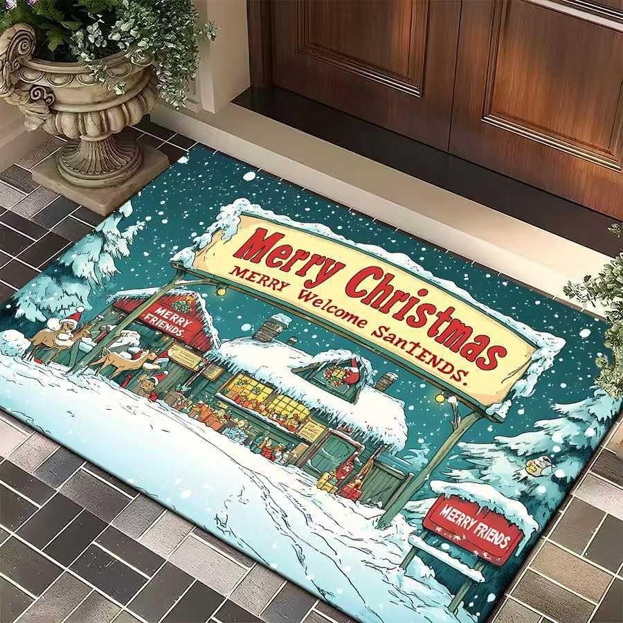 

Рождественский тематический коврик для двери Счастливого Рождества Олень Снежинка Узор Нескользящий коврик для входной двери прихожей Декор для рождественской вечеринки 40x60cm