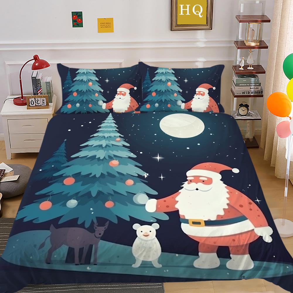 Christmas Printed Bed Cover King Size Polyester Home Textiles Teens Girl Cartoon Superior Bedroom Decor