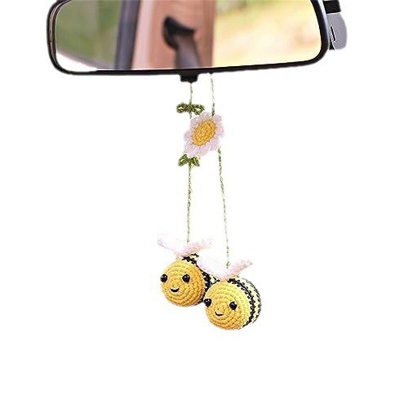 M-Nowoczesny-Szydełkowany Ozdoba Pszczoła do Samochodu Pszczoła Ręcznie Szydełkowana Ozdoba do Samochodu Lusterko Wsteczne Akcesoria Samochodowe Dekoracja Dla Miłośników Pszczół