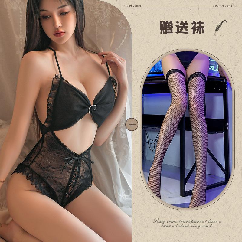 Sexy Lingerie Sexy Suspender Lace Temptation Hollow Open Onesie Hot