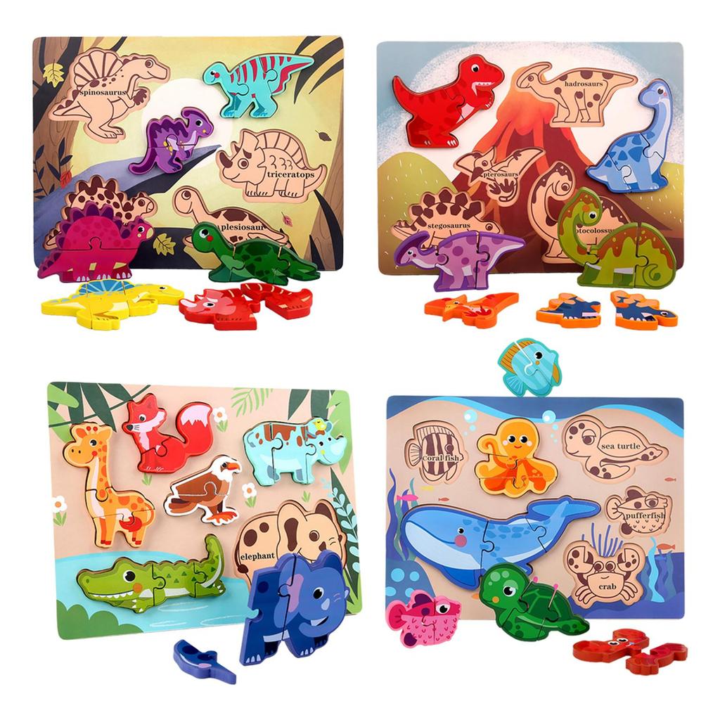 Wooden Puzzle Educational Cognitive Animal Jigsaw Board for Children Toddler
