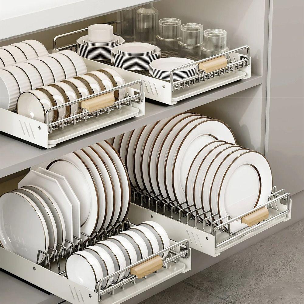 Punch-free Bowl Dish Storage Shelf Stainless Steel Drawer Organizer New Spice Rack  Dish