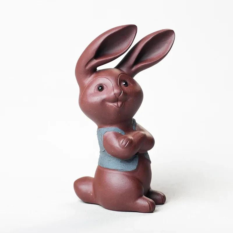 

Yixing Purple Clay Tea Pet Rabbit Ornaments Handmade Mud Painted Animal Sculpture Tea Set Decoration Desktop Decore Crafts