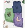 Dog Lover Paw Print Combination Gift Printed Pattern Round Neck3Pack of Sleeveless Vests for Women In Spring, Summer, and Autumn