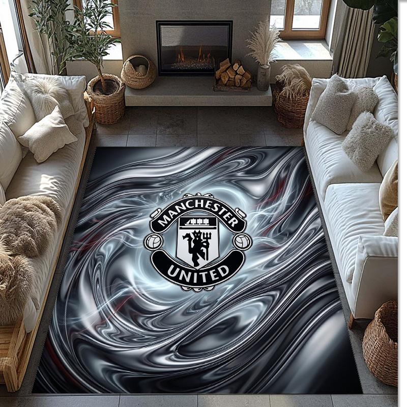 Tappeto in Flanella Stampato Manchester United Antiscivolo Morbido Poliestere Tappeto per Pavimento Tappetino Decorativo per Interni per Camera da Letto Soggiorno Divano