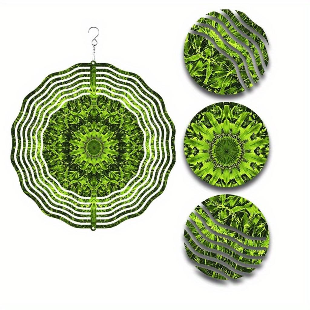 Grüner Mandala Metall Windrad für Garten Terrasse Balkon Dekoration 25,4 cm Hängende Windglocke mit 360° Drehung Ganzjahres Außenkunst