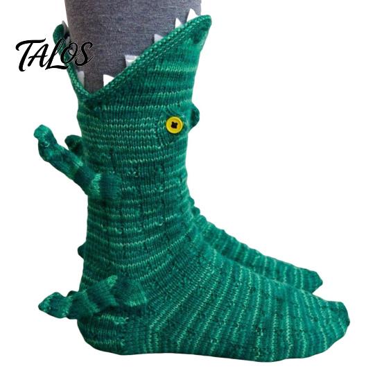 Calzini Coccodrillo da Uomo Lavorati a Maglia Animale Divertenti Caldi Invernali da Casa Unisex Stravaganti Carini Squalo Pesce Regalo Natale San Valentino Mamma Design Crew