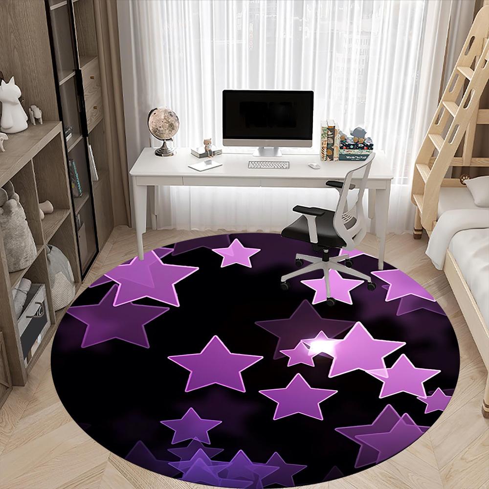 1pc Purple Stars Chair Carpet for Office, Indoor Non Slip Washable Polyester Fiber Carpet,