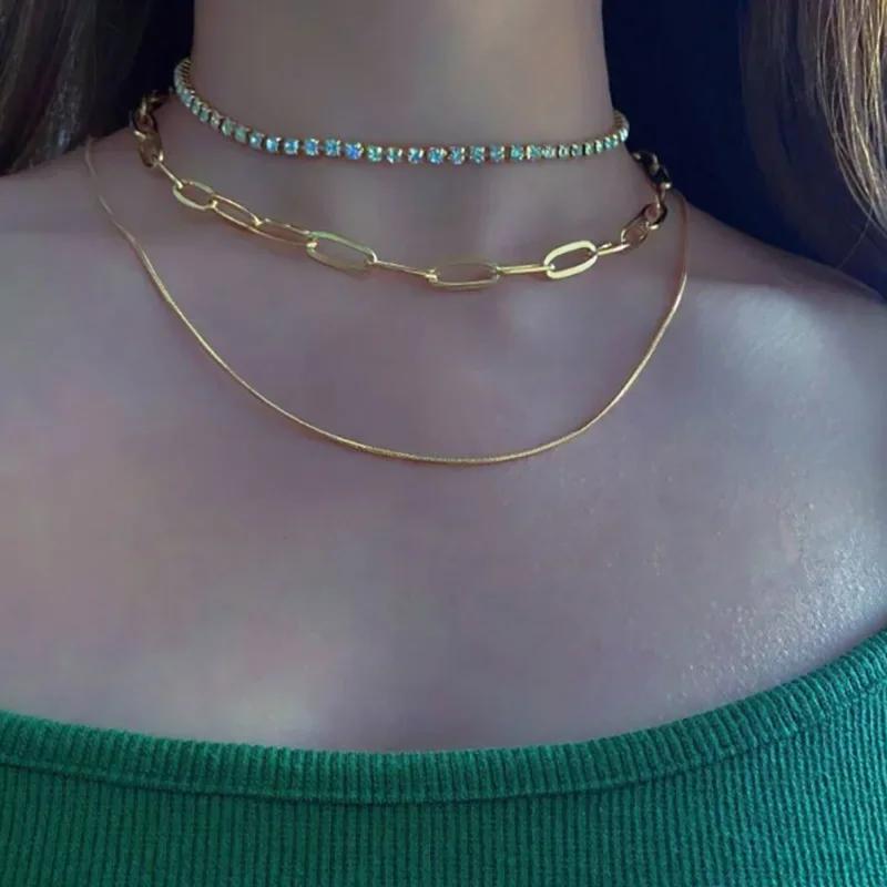 Simple Jewelry Flat Snake Chain Necklace - Stainless Steel Rope Layering Design Fashionable Accessory for Women Gift