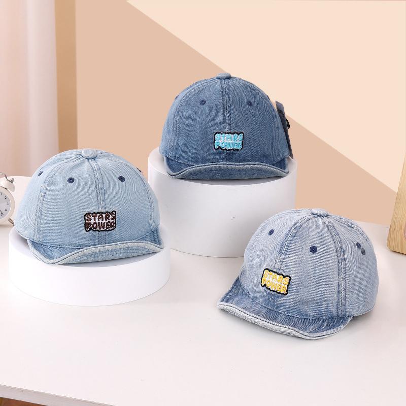 New Denim Letter Baby Baseball Caps Summer Vintage Soft Brim Outdoor Sun Hats For Baby Boy Casual Sports Kids Peaked Hats