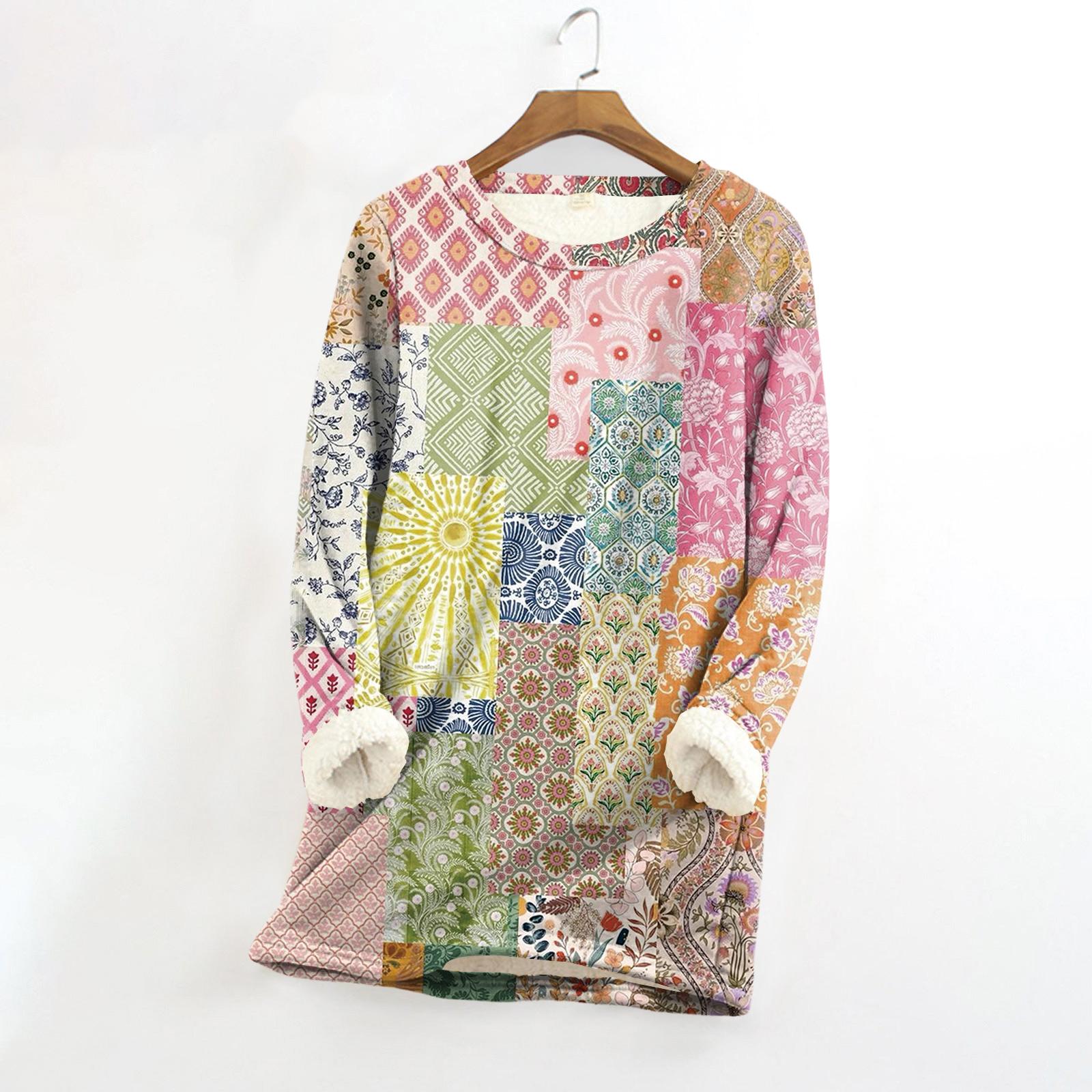 

Женский топ с круглым вырезом и принтом из утолщенного плюша и кашемира, теплый длинный топ XL