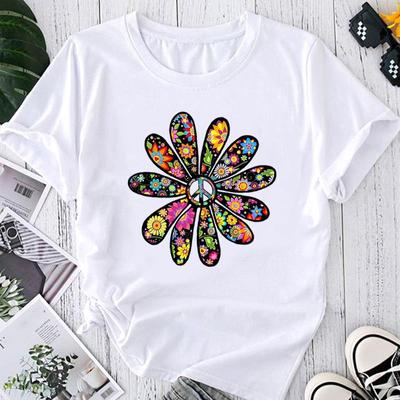 (Ασιατικό μέγεθος) Μοντέρνο Λουλουδάτο Floral Στυλ με Στρογγυλή Λαιμόκοψη Τάση Εκτύπωση Γραφικό T-shirt Γυναικείο Καθημερινό Ρούχο Καθημερινό Γυναικείο Τοπ Κοντομάνικο T-shirt