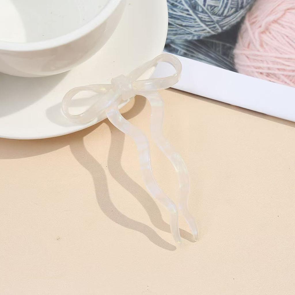 1PC Ballet Style Acetate Bow Hairpin Sweet and Cute U-shaped Hairpin New Hair Hairpin with A Coil On The Back of The Head