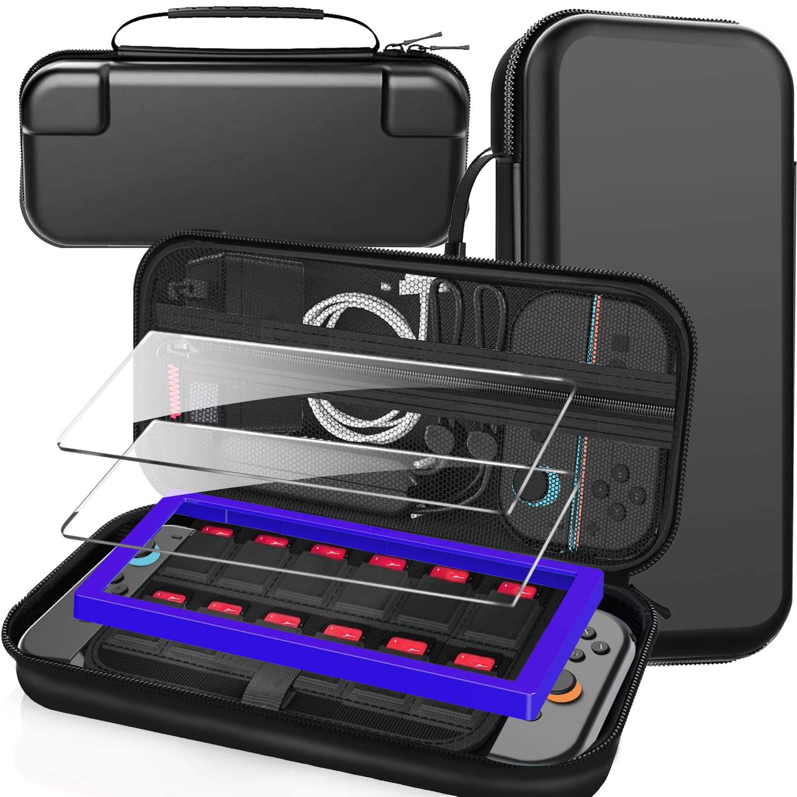 

Travel Carrying Case for Switch 2 2025, Large Volume Accessories Bundle Holder, 2 Screen Protector with 12 Game Cards, Black чёрный