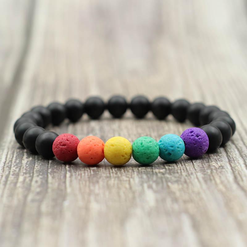 

Classic LGBT Bracelets Men Women Natural Volcanic Rock Onyx Stone Braslet Tiger eye Beaded Braclet Rainbow Friendship Brazalete