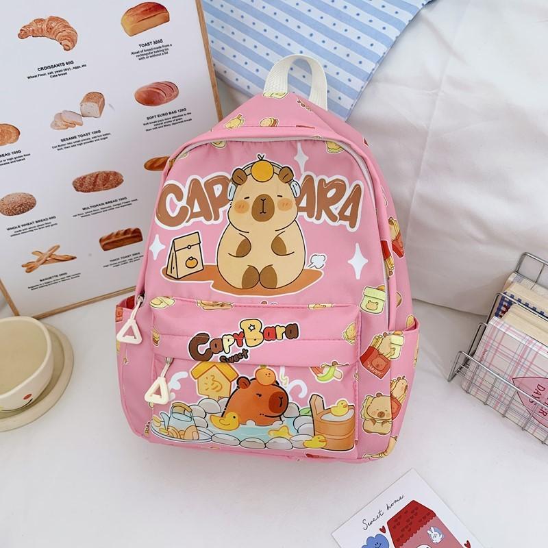 Cute School Childrens Bag With Cartoon Capybara Print For School Use Daily