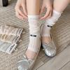 Calcetines de Media Altura con Estampado de Huellas para Mujer, Verano, Borde Fino, Tela Miu, Estilo Ballet, Con Zapatos de Tacón Pequeños, Medias