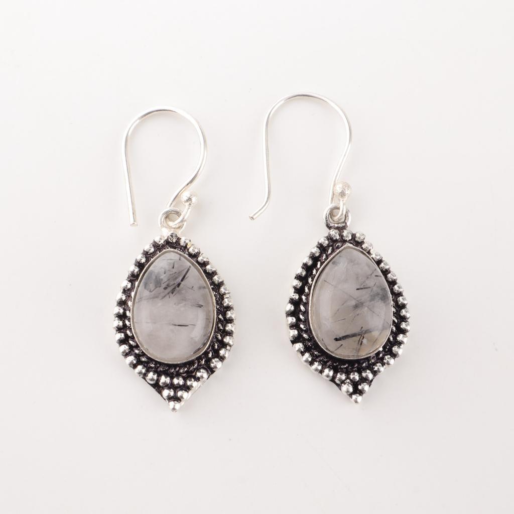 Black Rutile Gemstone 925 Sterling Silver Handmade Jewelry Earrings Gift For Her EE-164-26