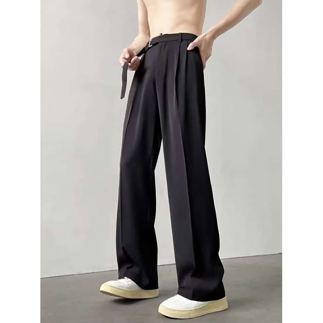 

Повседневные брюки мужские осенние японские легкие роскошные драпированные брюки свободного кроя с прямыми штанинами универсальные широкие длинные брюки 2XL