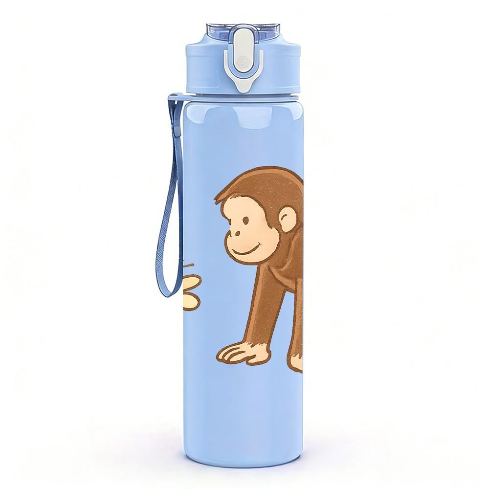 1PC Flower Monkey Cartoon Illustration 750ml Color Plastic Sports Water Bottle Leakproof Flip Straw Lid Suitable for Sports Office Home Use
