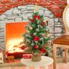 2ft Mini Christmas Tree with LED Lights, Burlap Base & Star Topper for Table Desk Decor