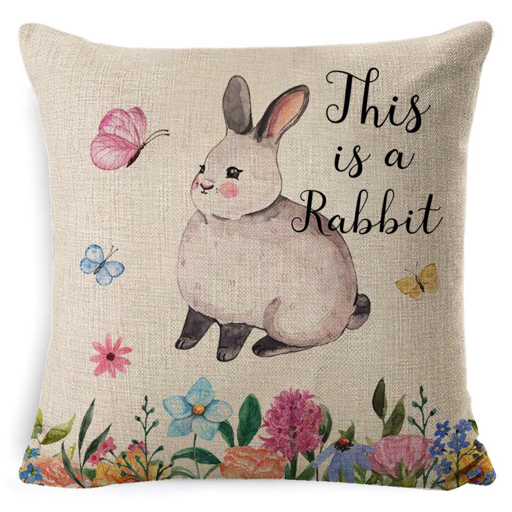 Cartoon Easter Pillow Cover Linen Watercolor Bunny Egg Home Sofa Cushion Cover