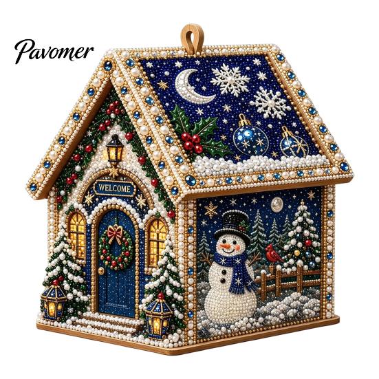 DIY Holiday Craft Set 3D House Christmas Faux Pearl Art Kit, Handmade Rhinestone Painting Kit Relaxing Activities for Adults Adults, Tabletop