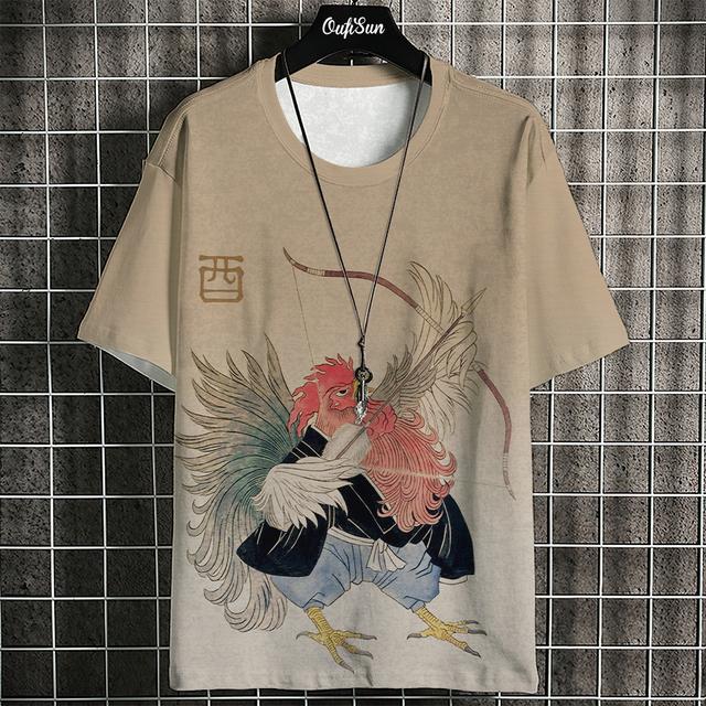 3D Ukiyo-E Animal Print Men's T-Shirt Summer Casual Oversized Short Sleeve T Shirt for Men Fashion Man Clothing Vintage Tee