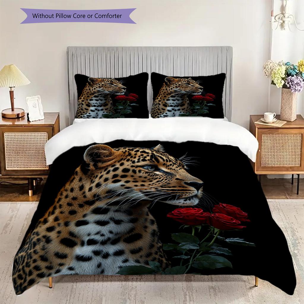 Sada povlečení s leopardím vzorem Přikrývka Povlak na přikrývku Povlak na polštář Domácí dekorace Dárek k narozeninám (1 * povlak na peřinu + 2 * povlak na polštář, bez jádra)
