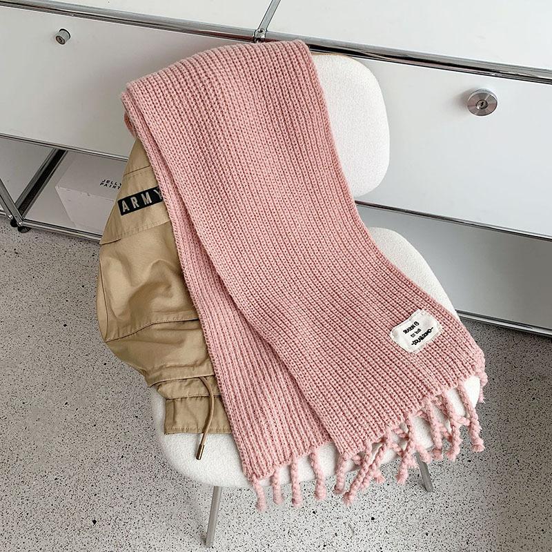 New Knitted Scarf Women's Autumn and Winter Solid Color Korean Version Versatile Tassel Long Warm Men's and Women's Couple Scarf