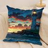 Anime Scenery Design Cushion Cover Silky Short Plush Invisible Zipper Dustproof Sofa Pillow Case for Home Decor